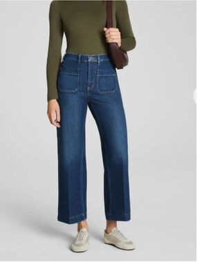 SPANX Cropped wide leg jeans NEW WITH TAGS patch pockets front & back blue XL T